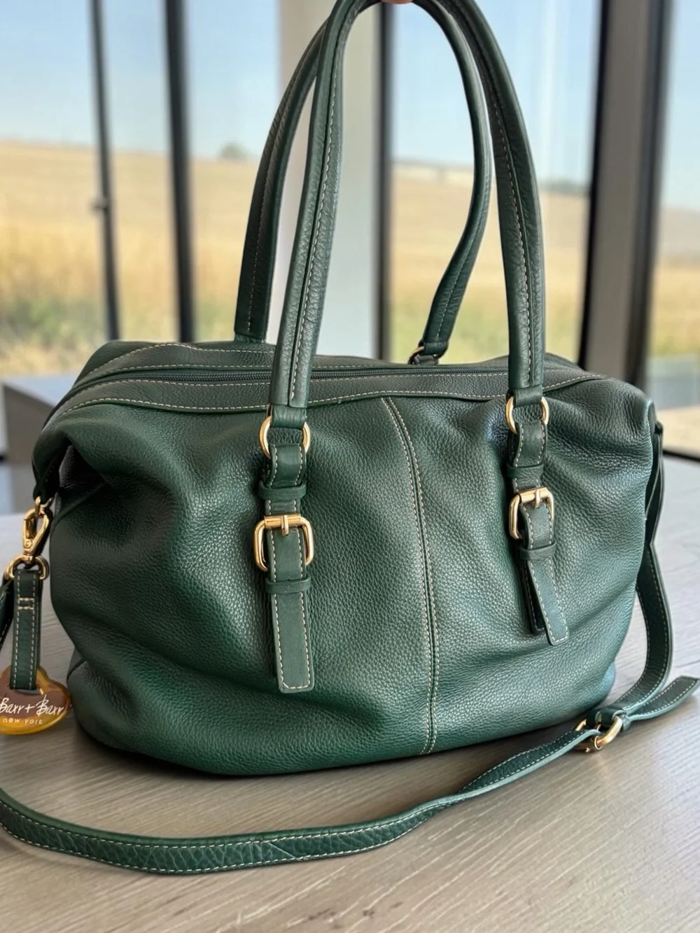Vintage Dark Green Leather Satchel with Gold Hardware - Barr + Barr New York